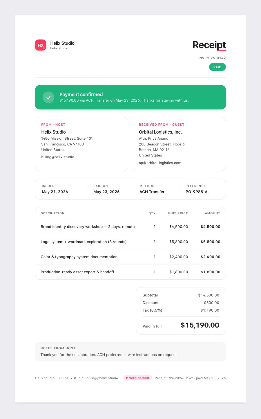 AirBnB receipt