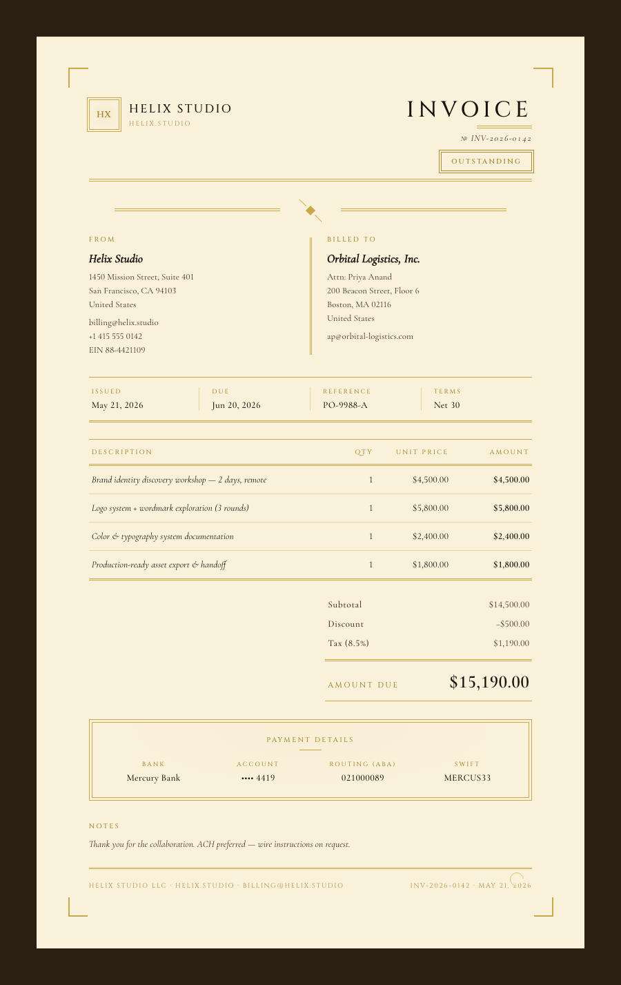 Art Deco invoice