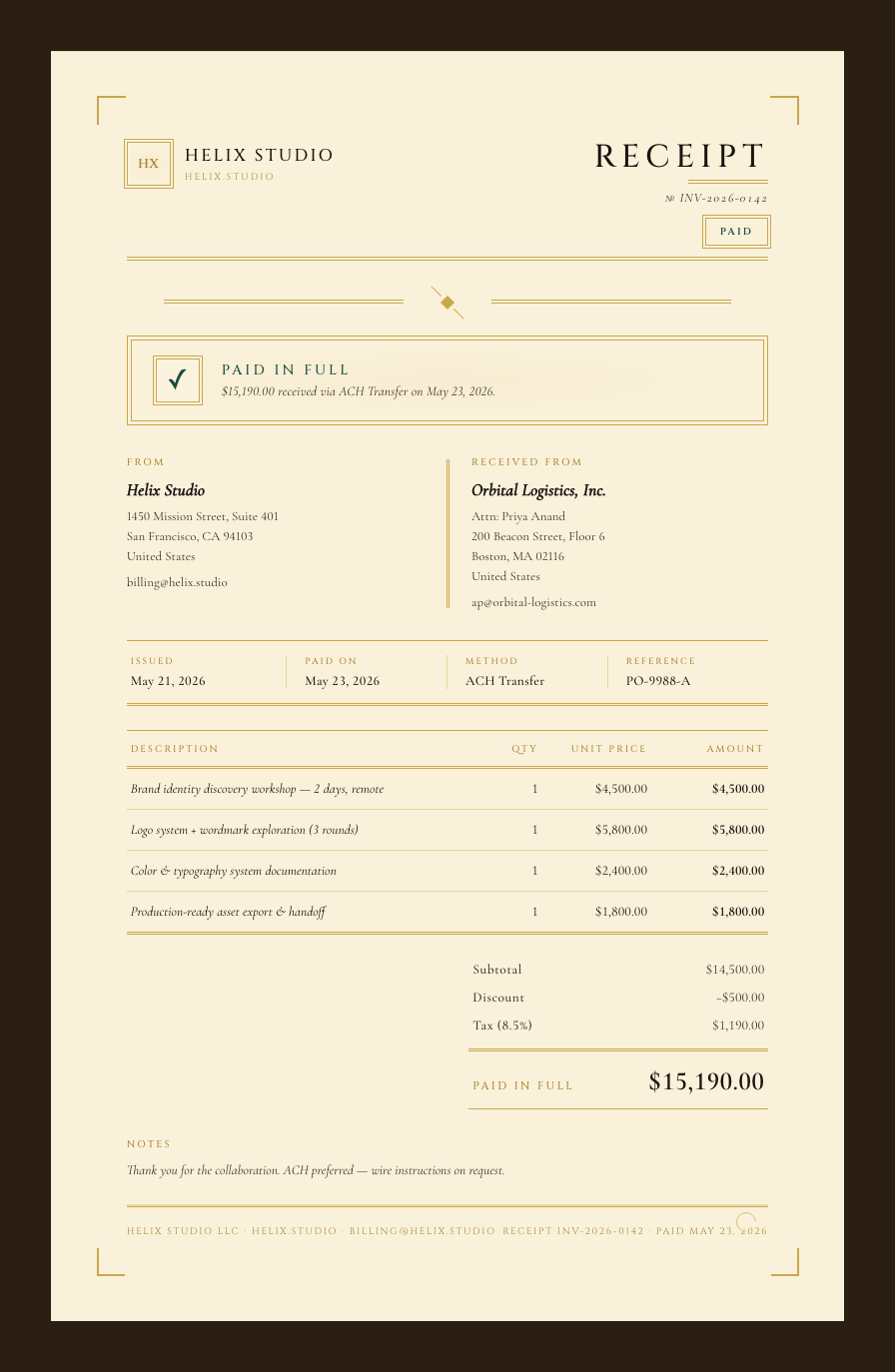 Art Deco receipt