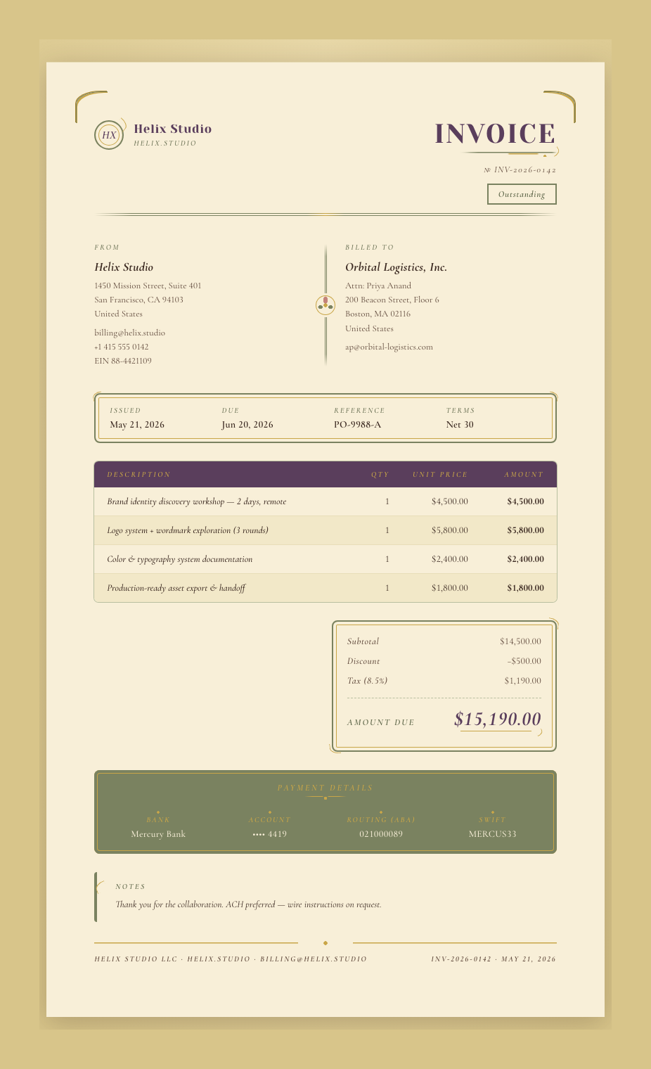 Art Nouveau invoice