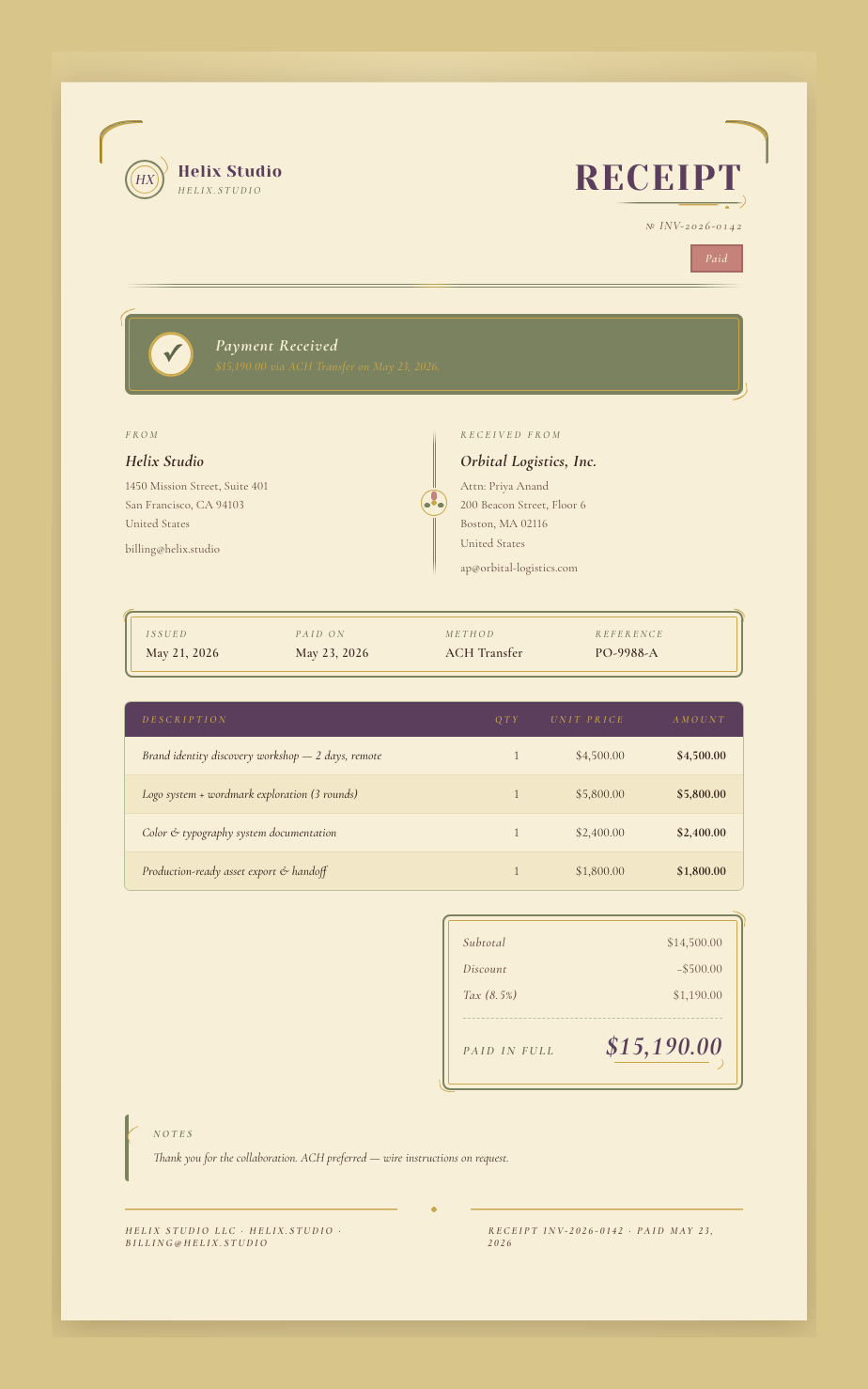 Art Nouveau receipt