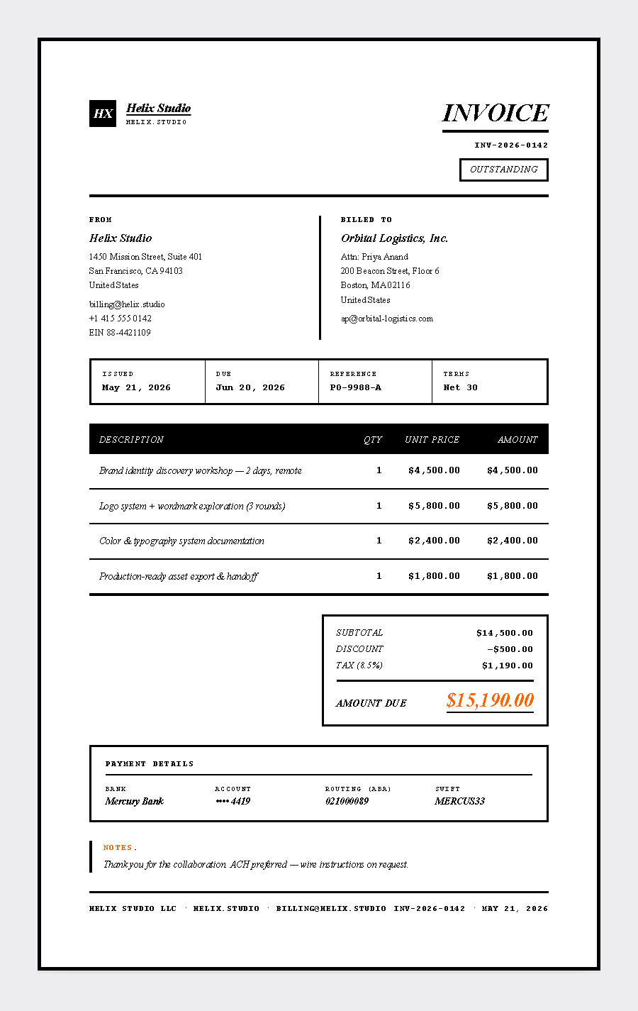 Brutalist invoice