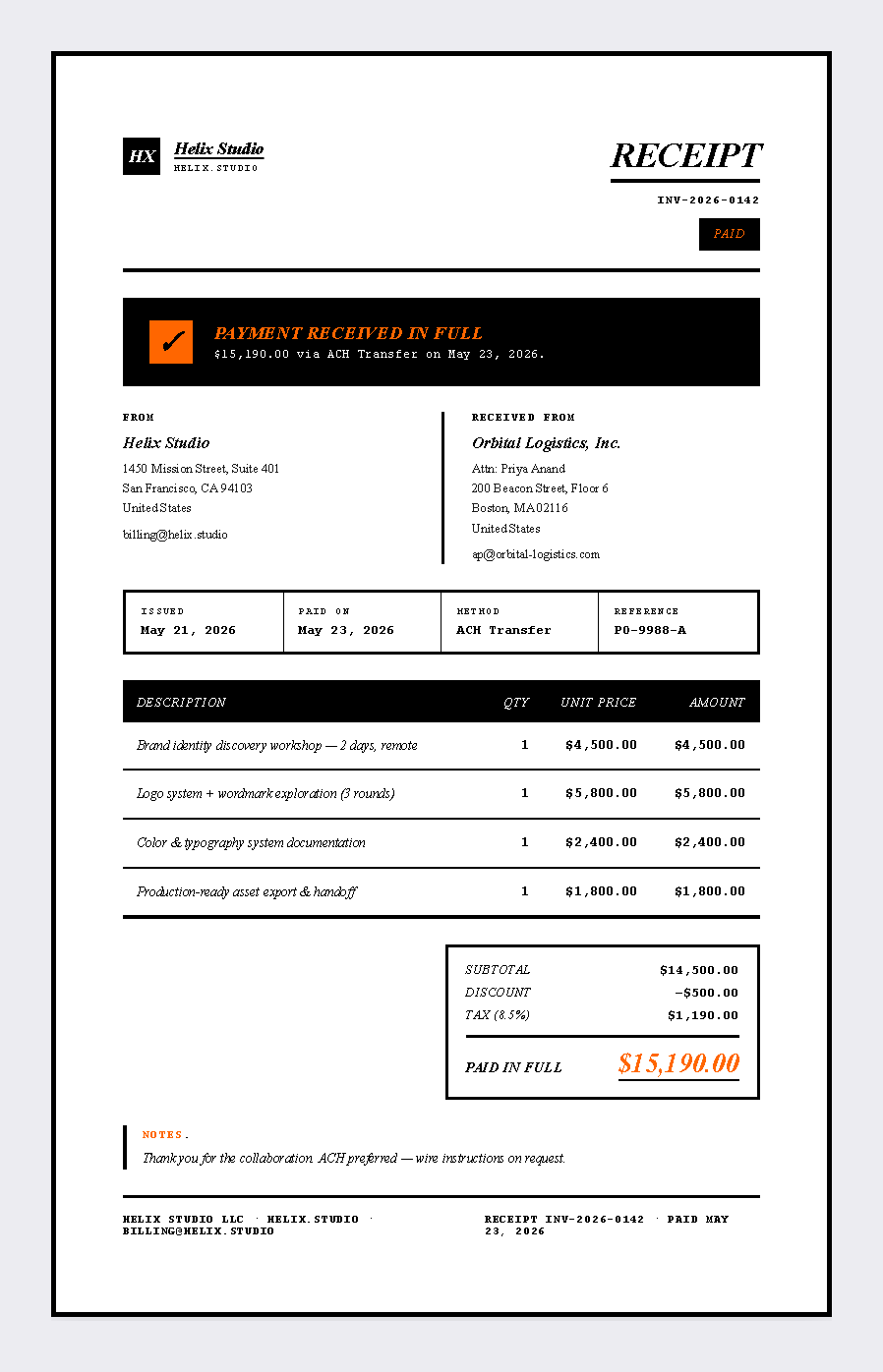 Brutalist receipt