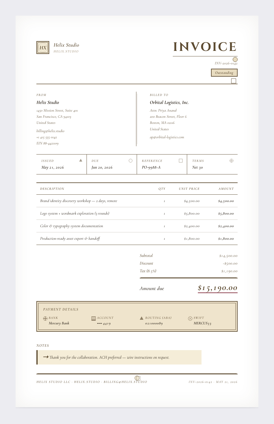 Da Vinci invoice