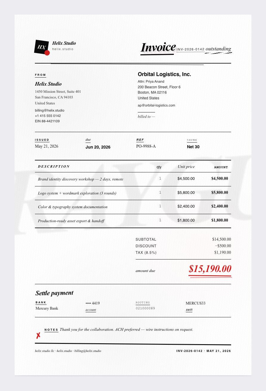 David Carson invoice