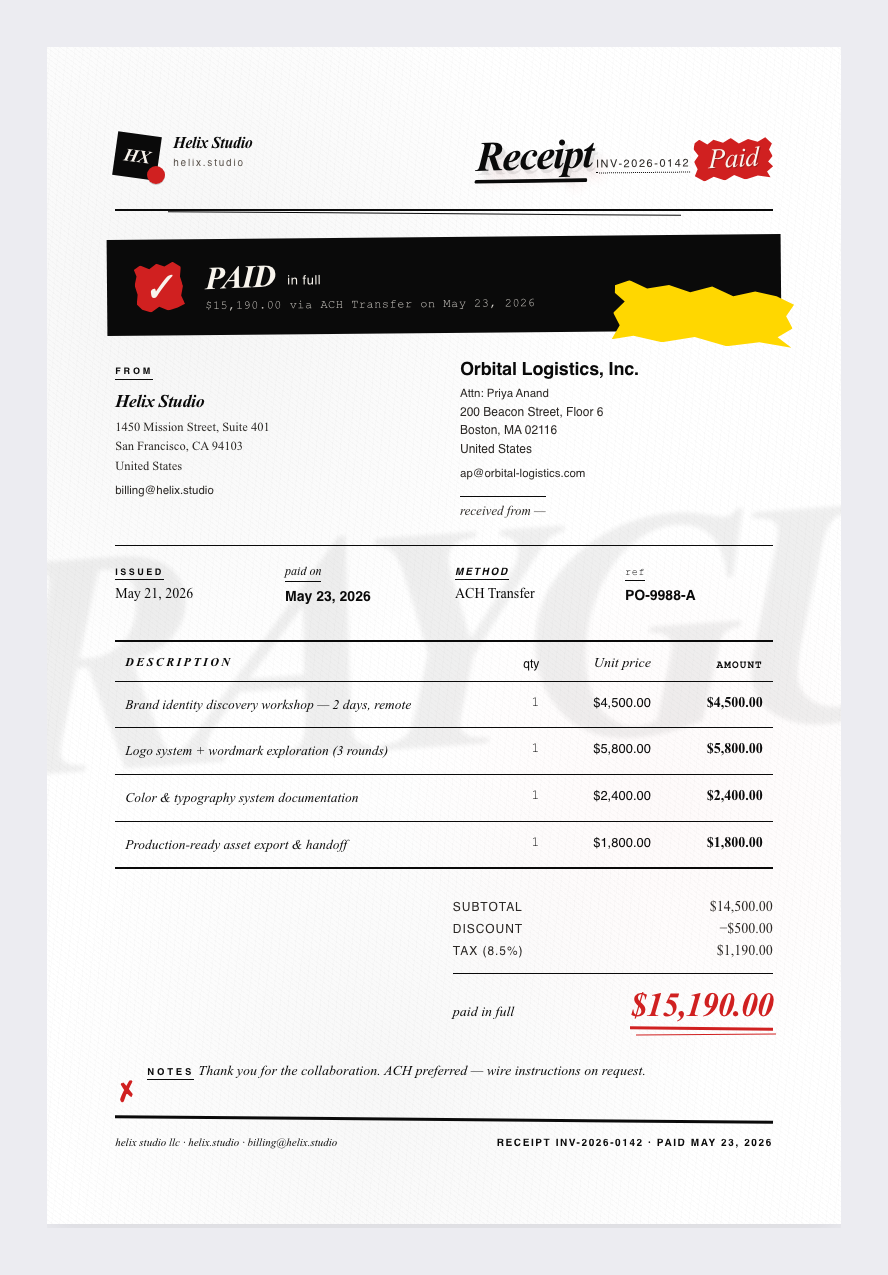 David Carson receipt