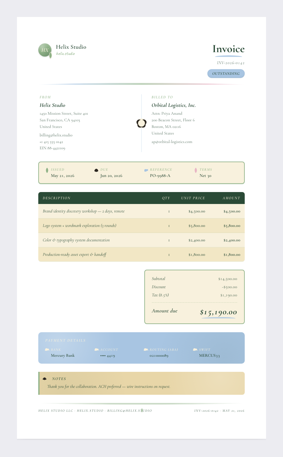 Ghibli invoice