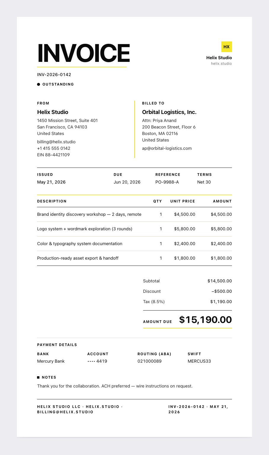 International Style invoice