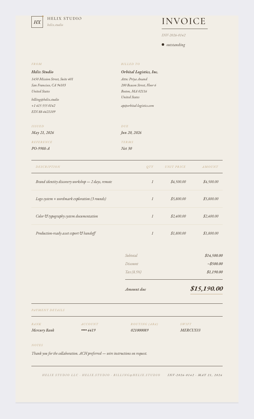 Katsutoshi Nakamura invoice