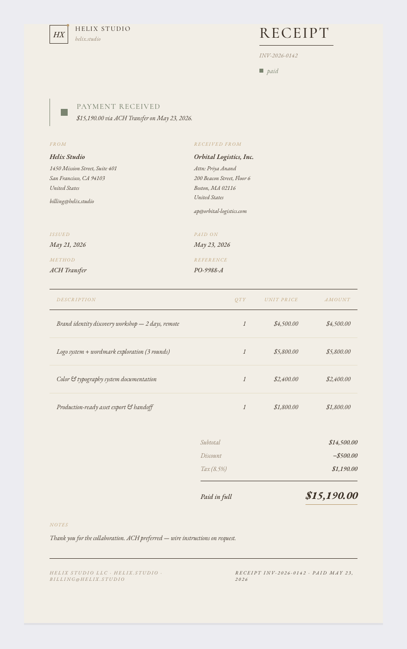 Katsutoshi Nakamura receipt