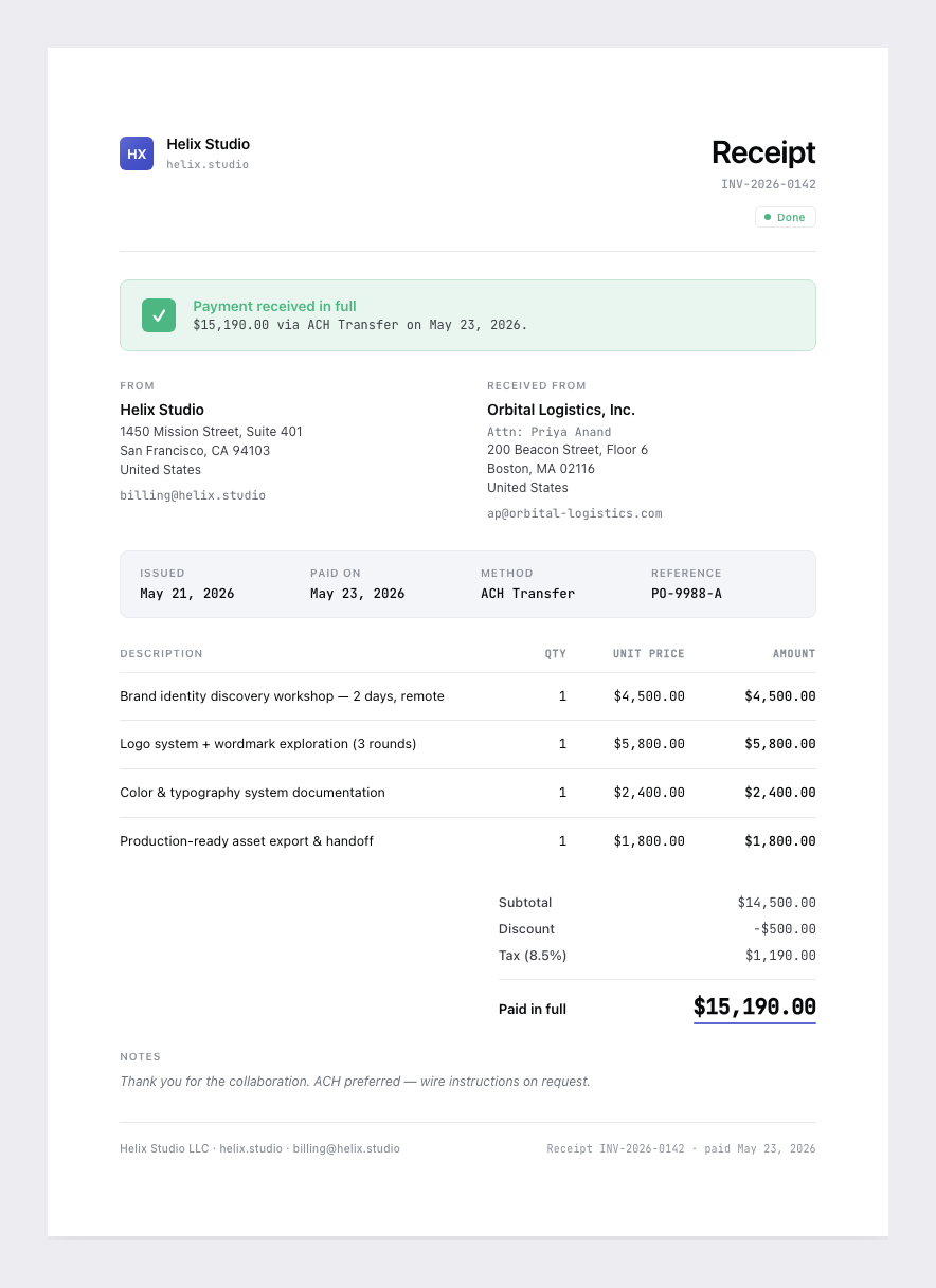 Linear receipt