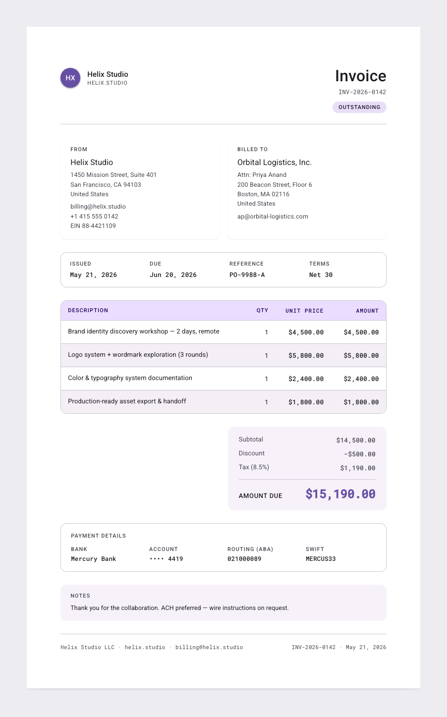 Material Design invoice