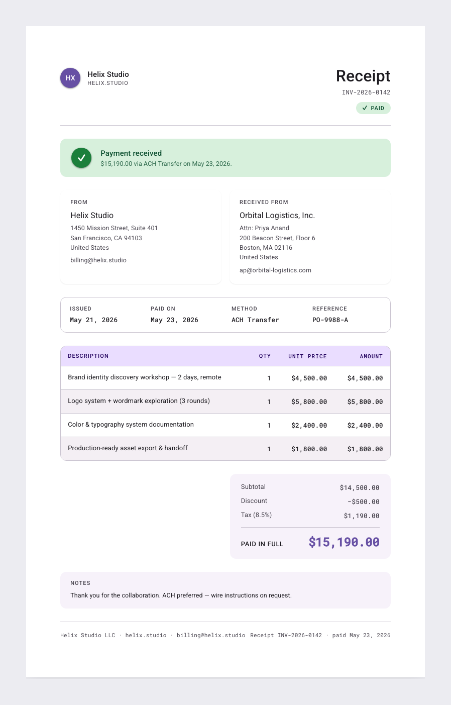 Material Design receipt