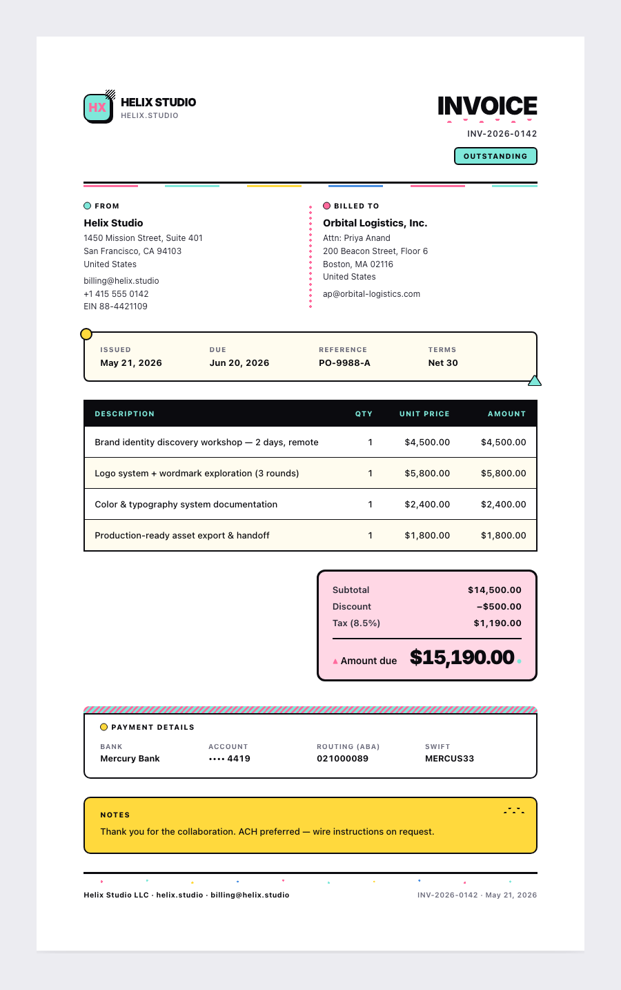 Memphis invoice