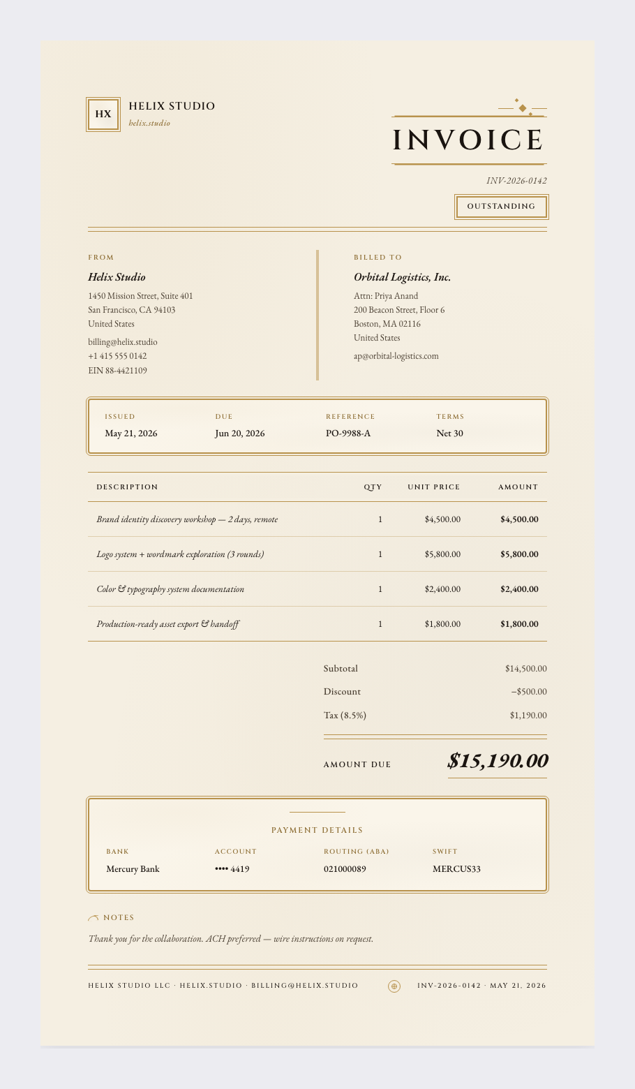 Michelangelo invoice