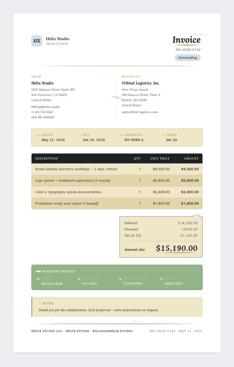 Miyazaki invoice