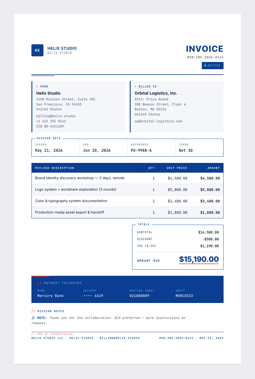 Modern NASA invoice