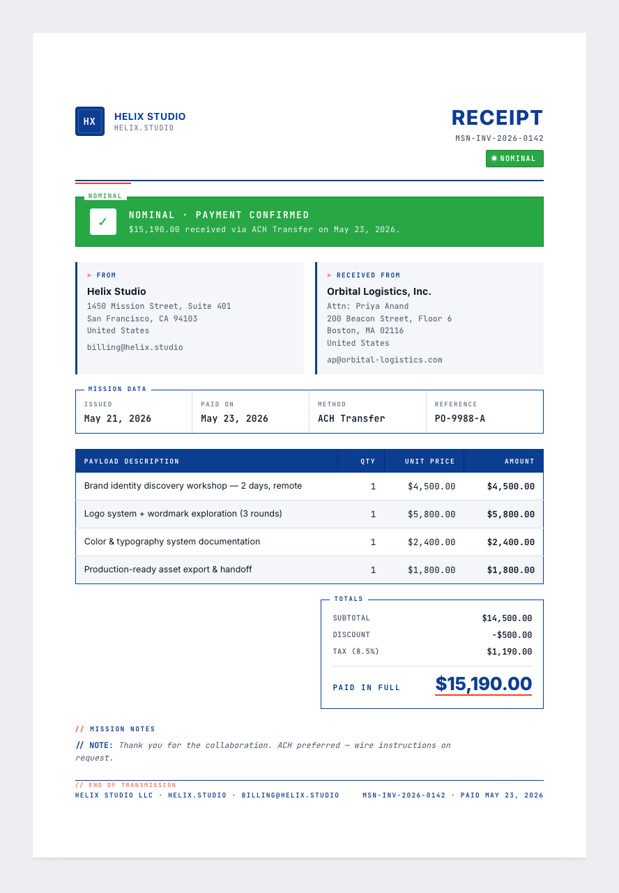 Modern NASA receipt
