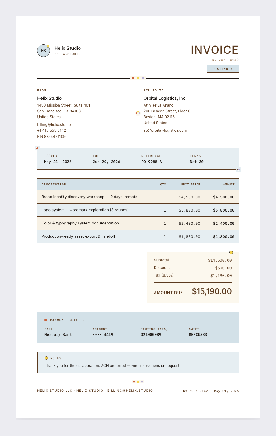 Moebius invoice