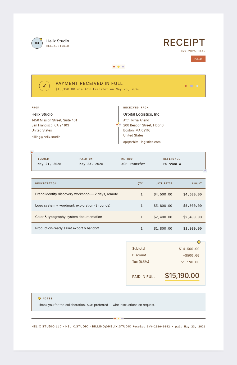 Moebius receipt