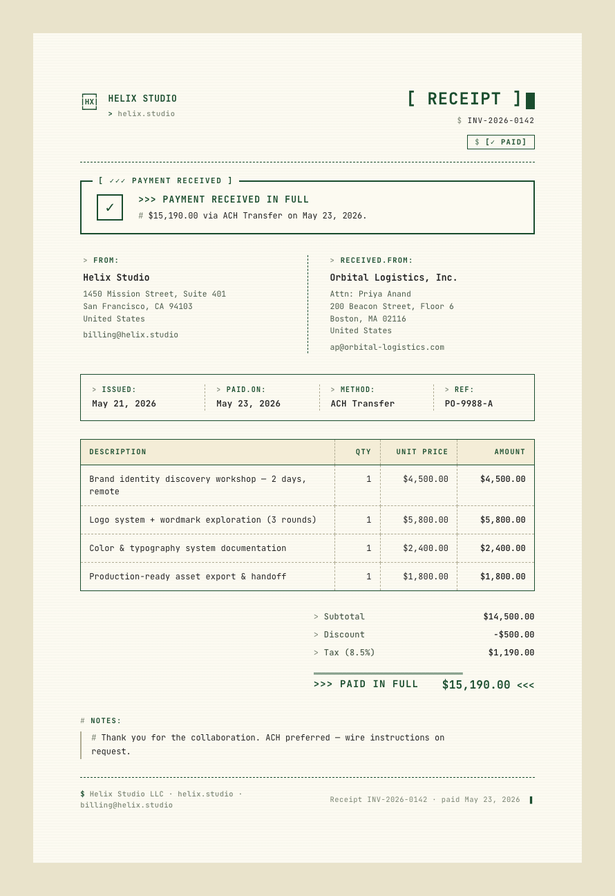 Monospace Terminal receipt