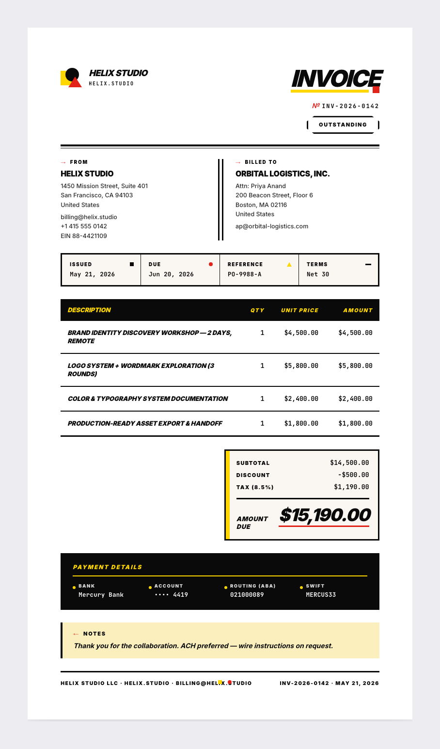 Neville Brody invoice