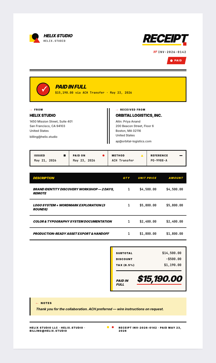 Neville Brody receipt