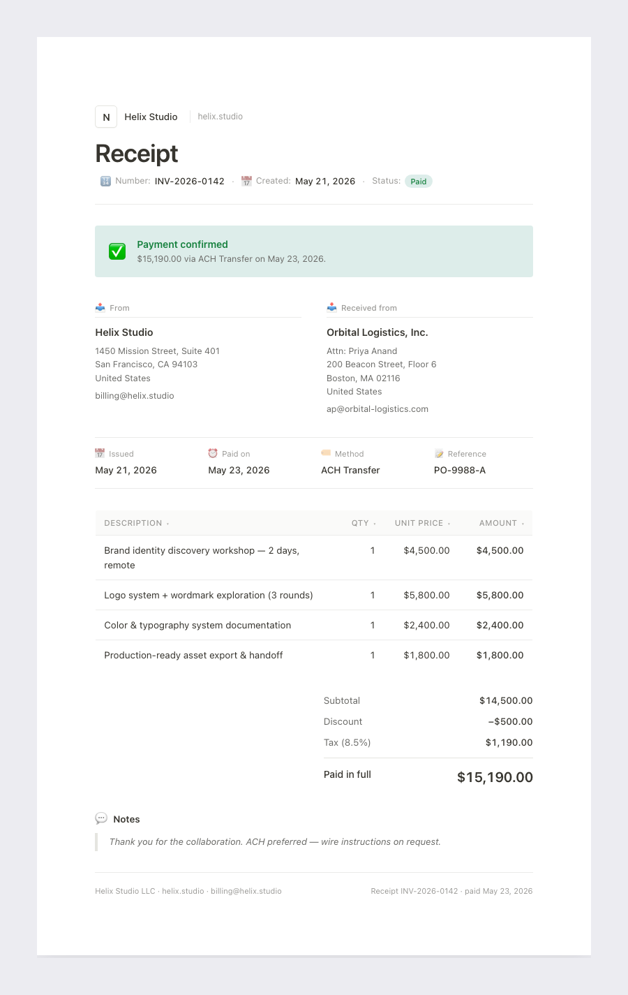 Notion receipt