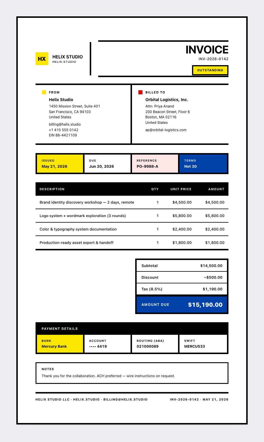 Piet Mondrian invoice