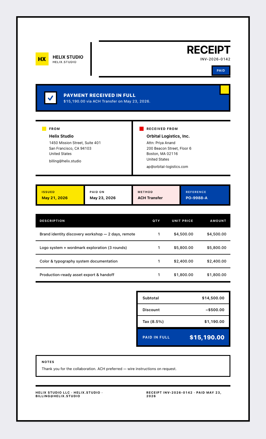 Piet Mondrian receipt