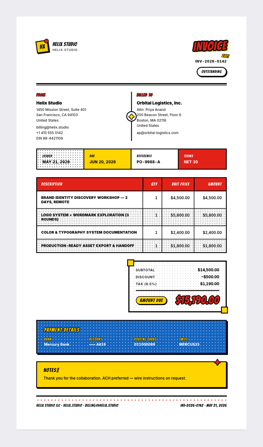 Pop Art invoice