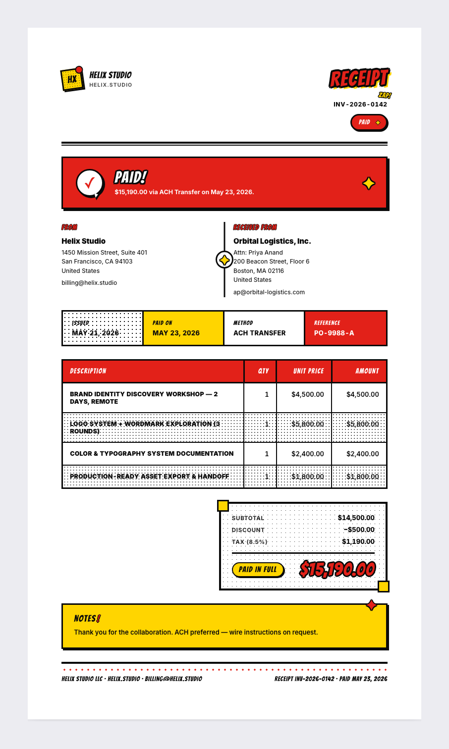 Pop Art receipt