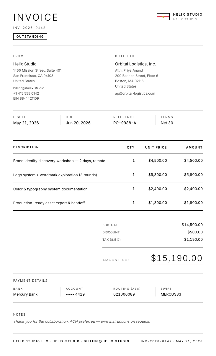 Porsche invoice