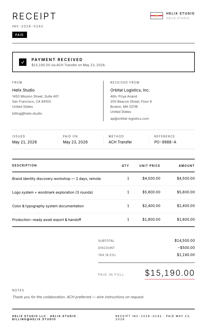 Porsche receipt