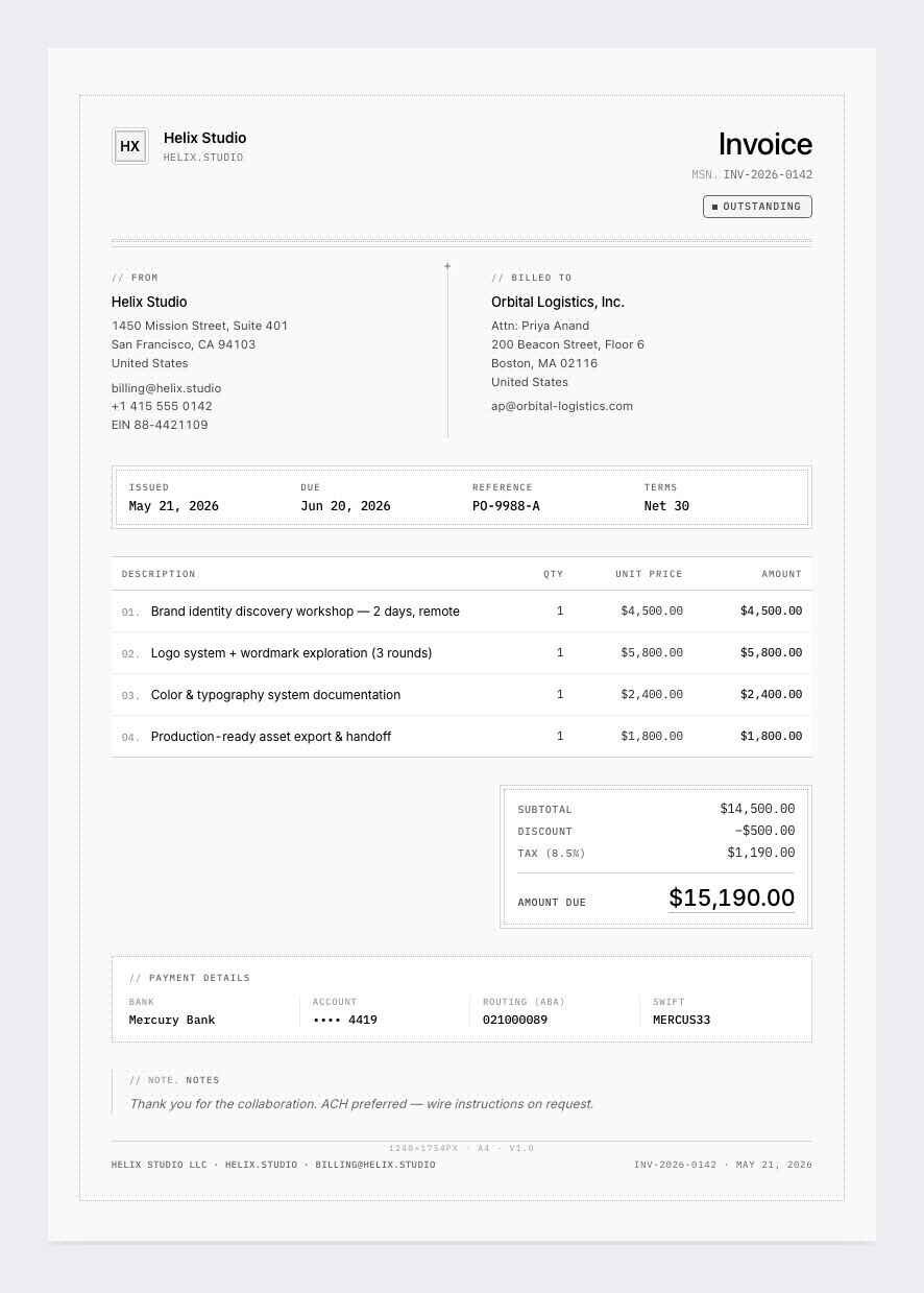 Rauno Freiberg invoice