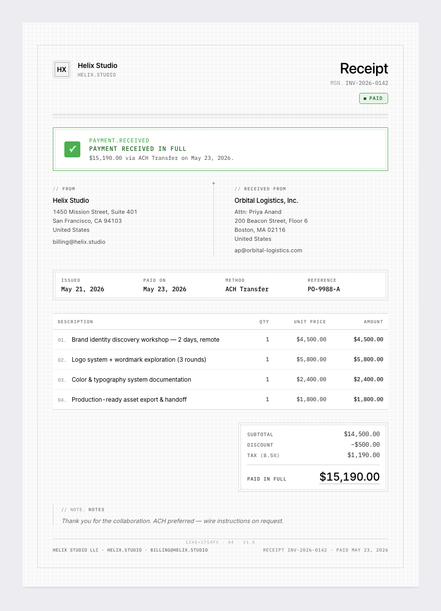 Rauno Freiberg receipt