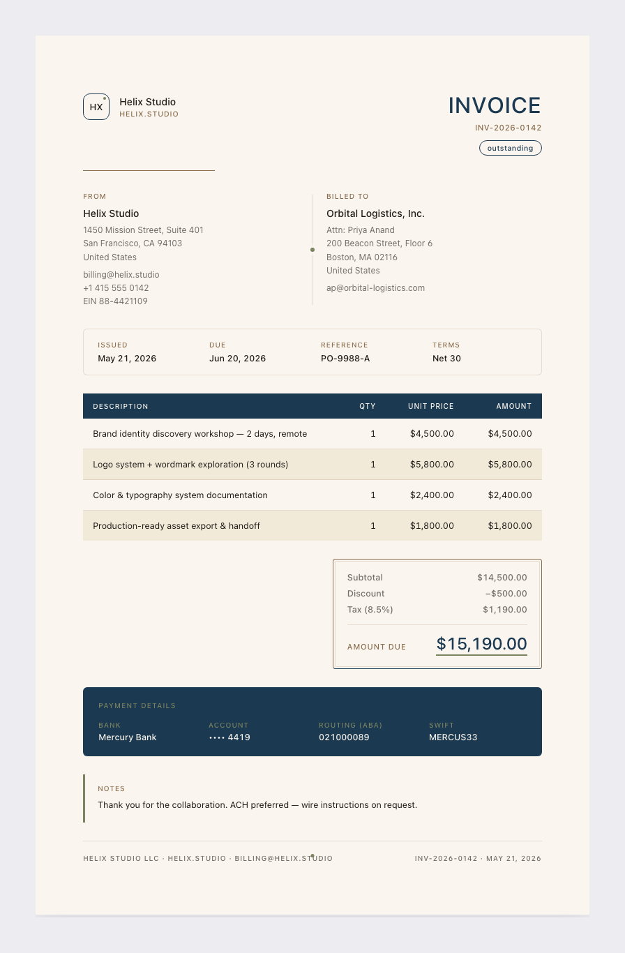 Scandinavian invoice