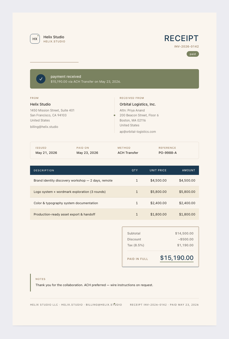 Scandinavian receipt