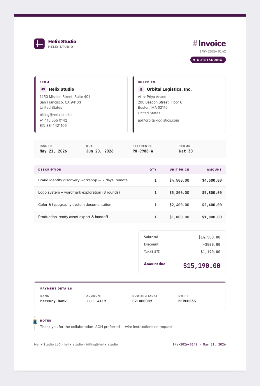 Slack invoice