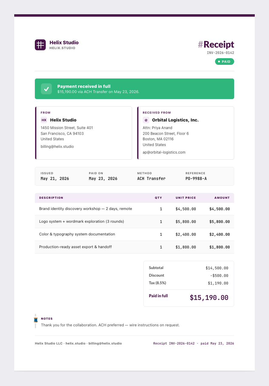 Slack receipt