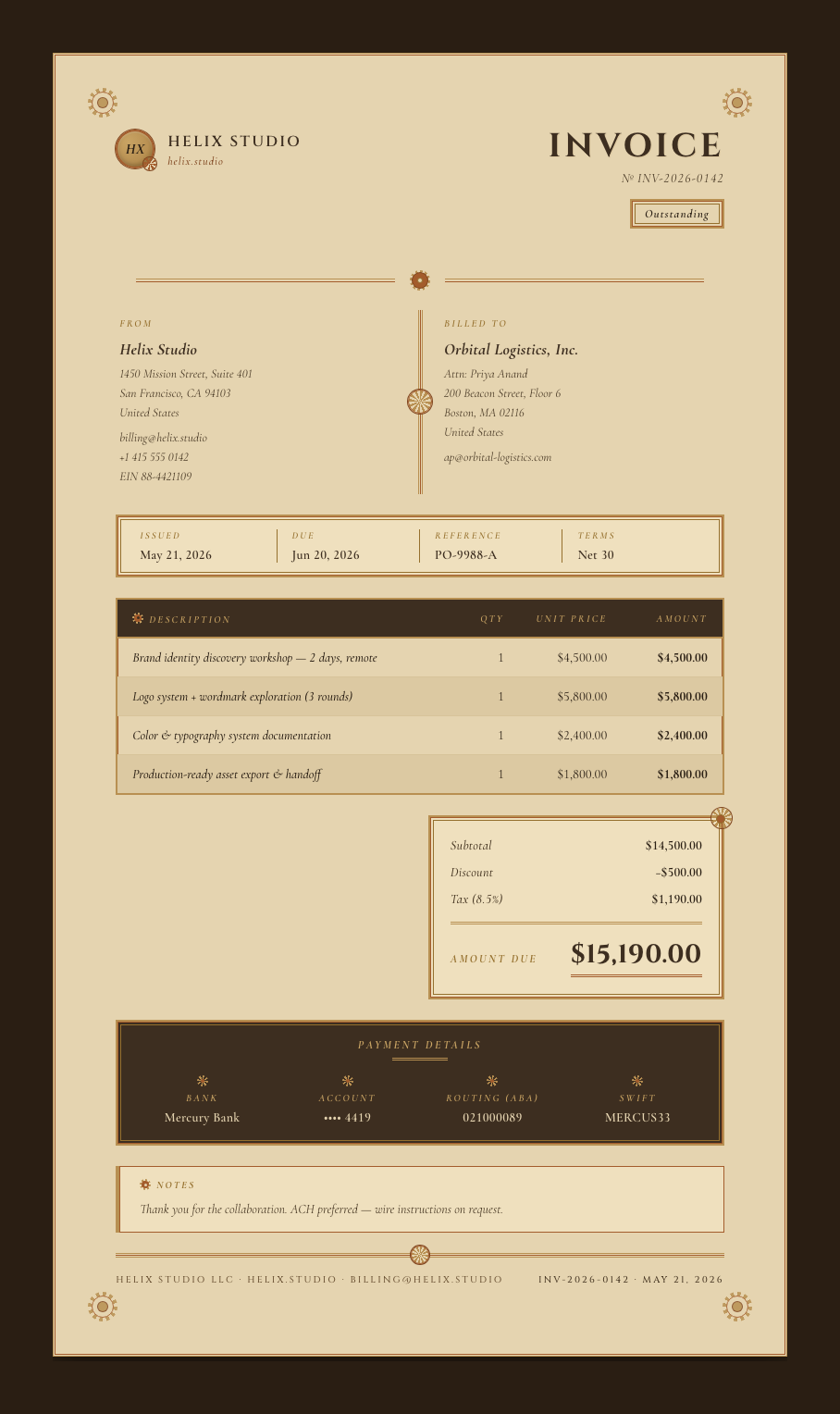 Steampunk invoice