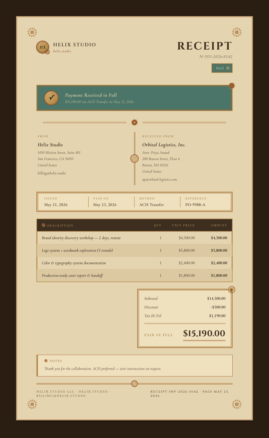 Steampunk receipt