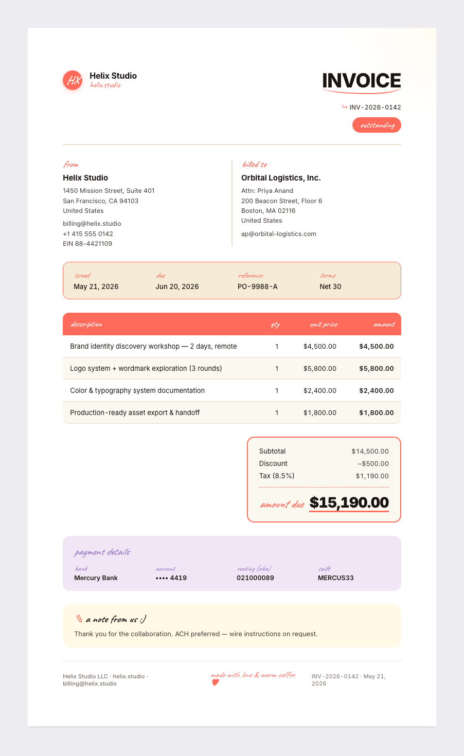Stefan Sagmeister invoice