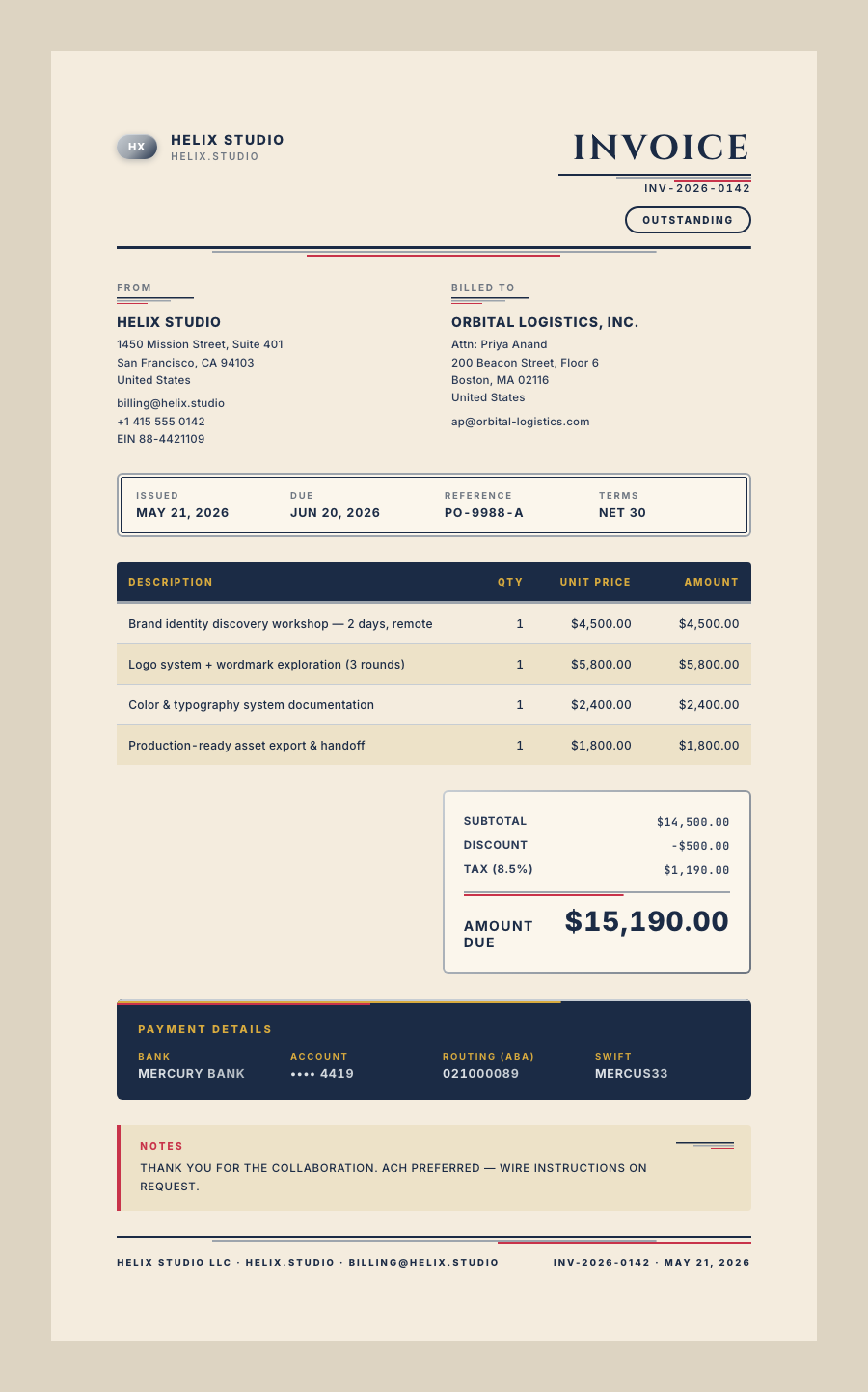 Streamline Moderne invoice