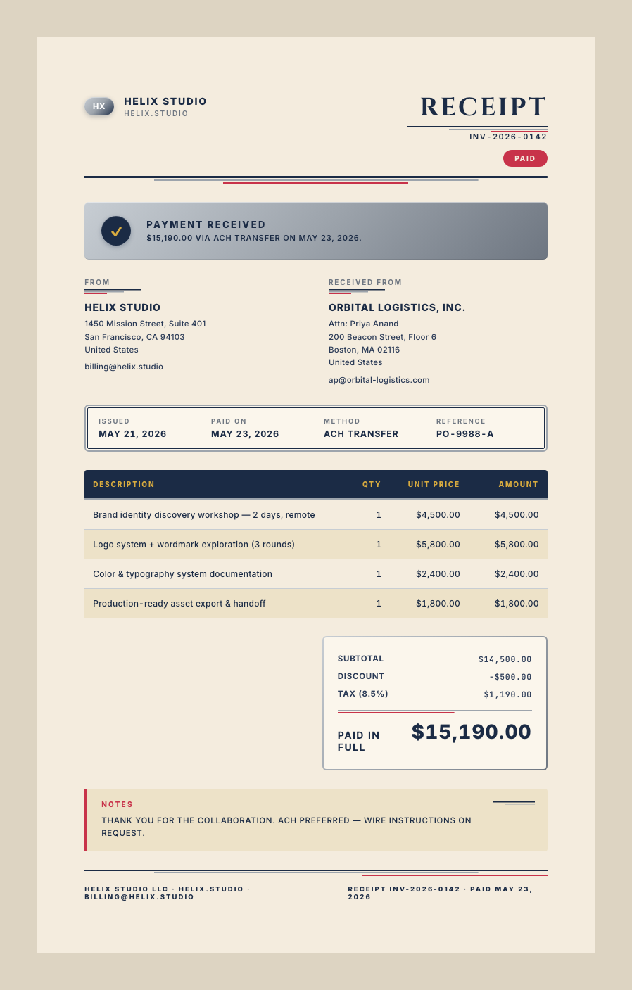 Streamline Moderne receipt