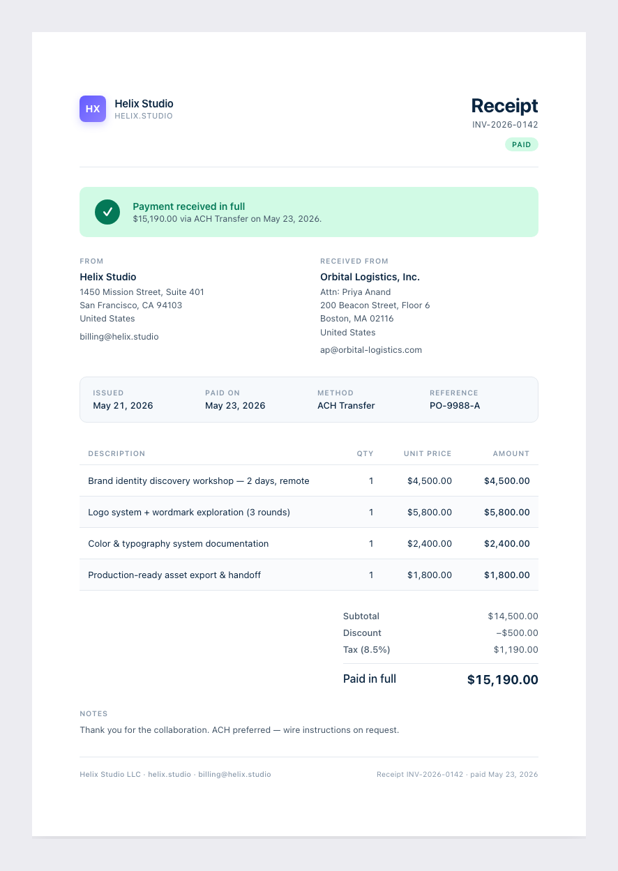 receipt sample