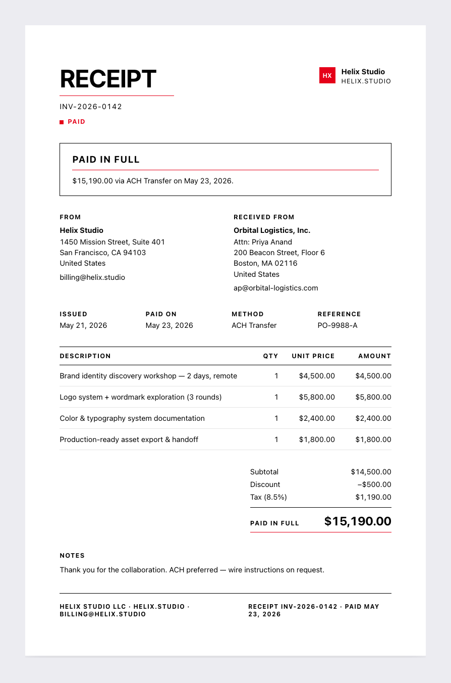 Swiss Design receipt