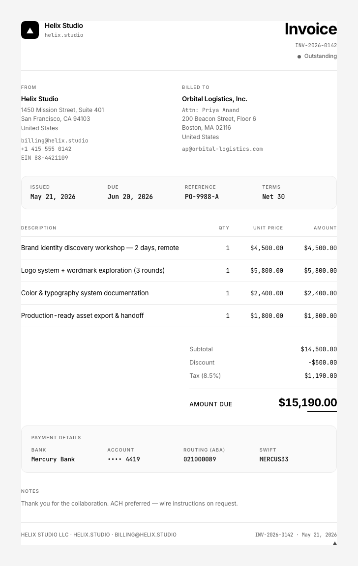 Vercel invoice