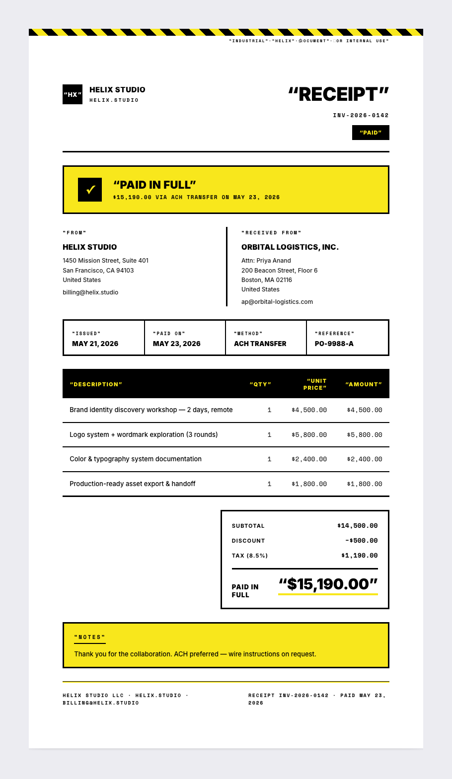 Virgil receipt