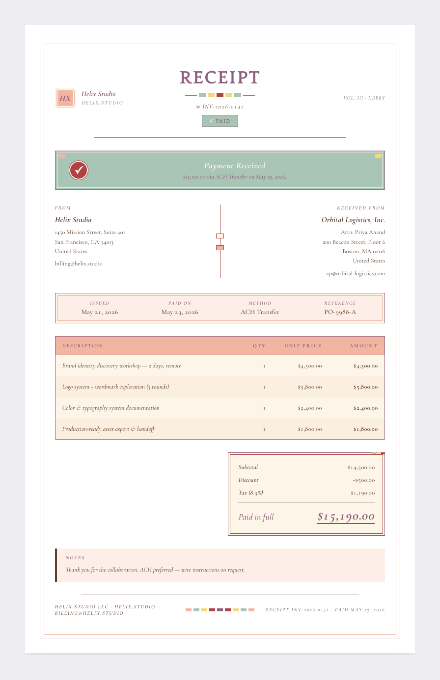 Wes Anderson receipt